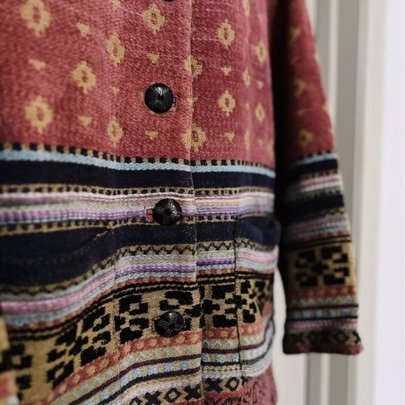 Anthropologie Style Carpet Coat Large Warm Woven Boho India - Picture 2 of 4